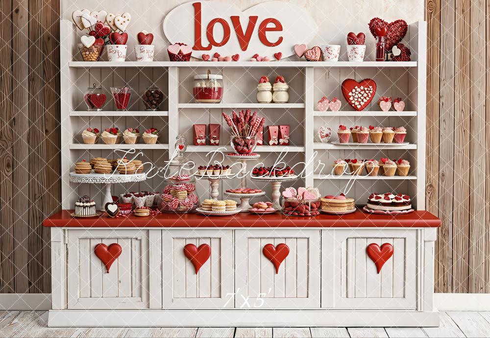 Kate Valentine Dessert Shelf Red Hearts Backdrop Designed by Emetselch