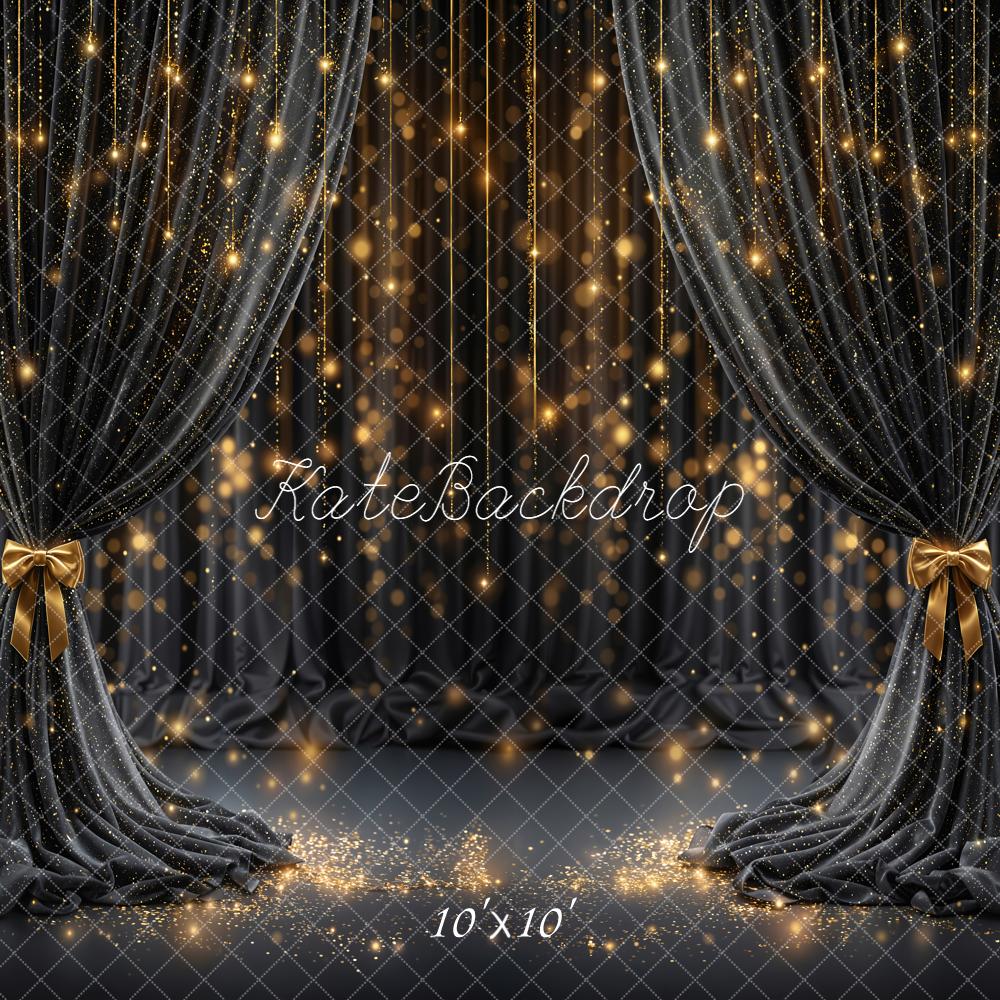 Kate Black Curtains Gold Bokeh Backdrop Designed by Emetselch