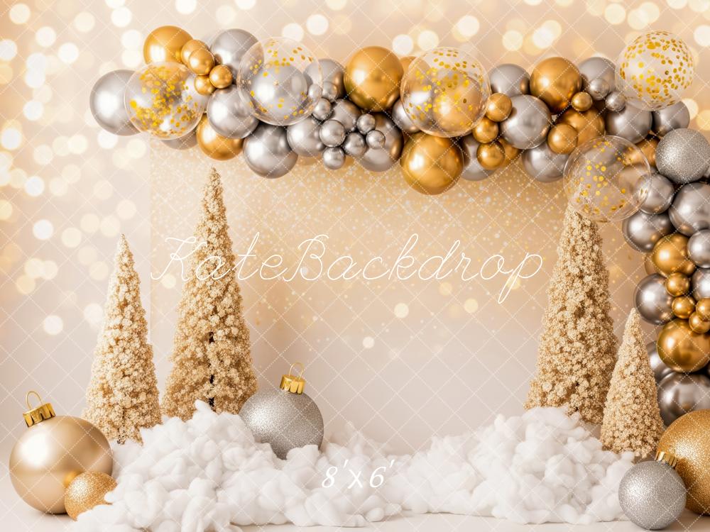 Kate Christmas Gold Silver Balloons Trees Backdrop Designed by Patty Roberts