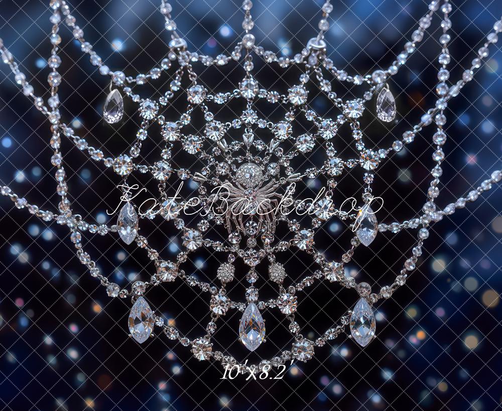 Kate Crystal Spider Web Blue Bokeh Backdrop Designed by Mini MakeBelieve