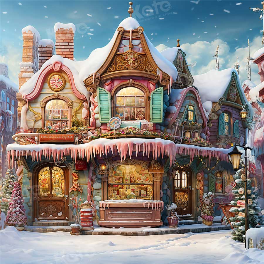 Kate Christmas Snowy Candy House Village Backdrop Designed by Emetselch - Kate Backdrop AU
