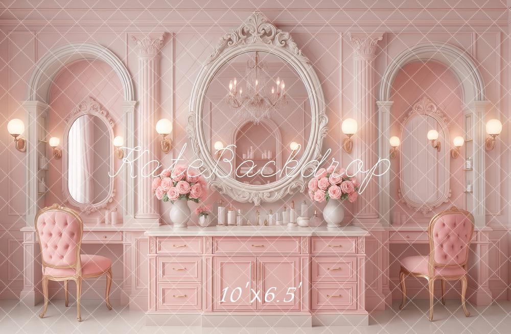 Kate Doll Pink Vanity Mirror Flowers Backdrop Designed by Ashley Paul