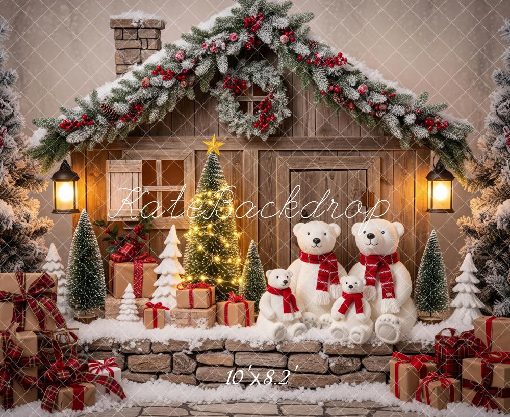 Kate Christmas Polar Bears Cabin Backdrop Designed by Patty Roberts