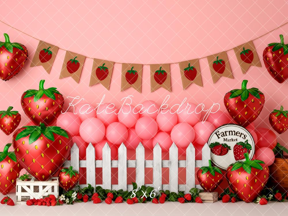 Kate Strawberry Pink Balloons Fence Backdrop Designed by Patty Roberts