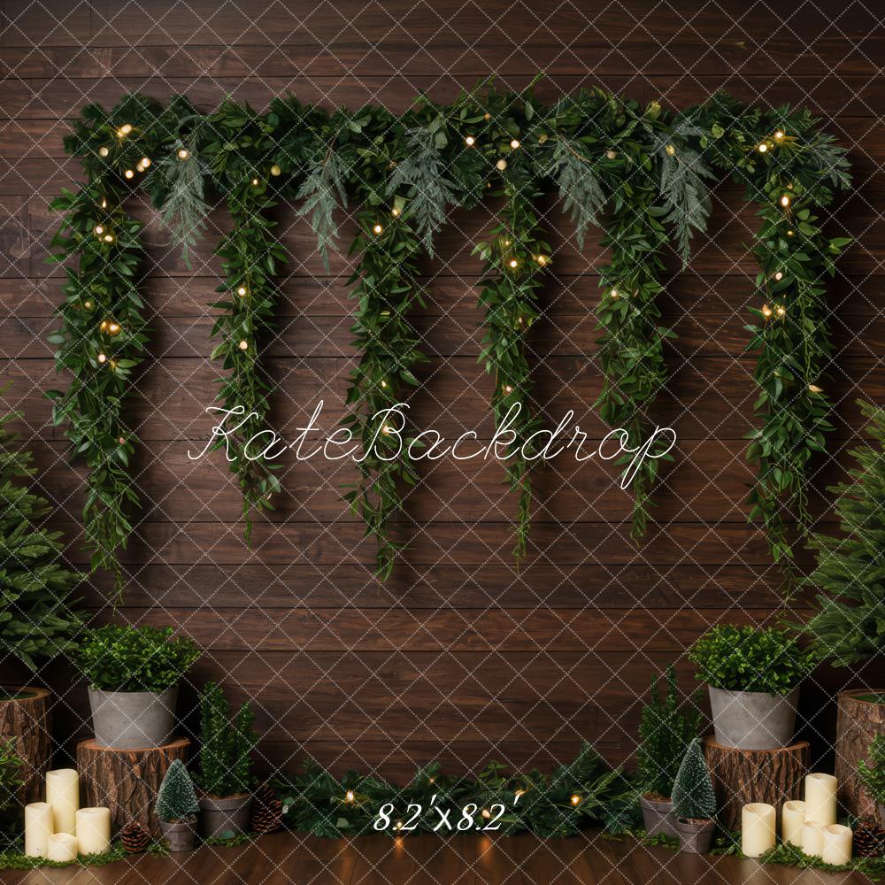 Kate Christmas Greenery Candles Wooden Wall Backdrop Designed by Patty Roberts