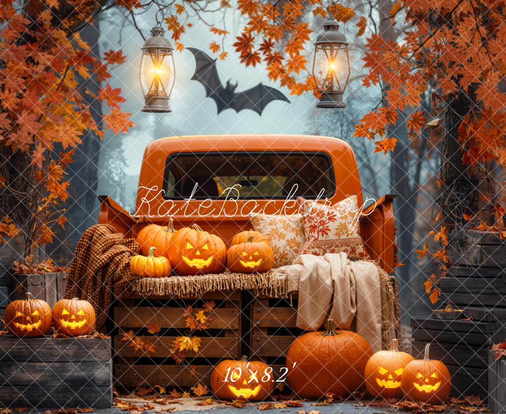 Kate Halloween Truck Autumn Leaves Backdrop Designed by Emetselch - Kate Backdrop AU