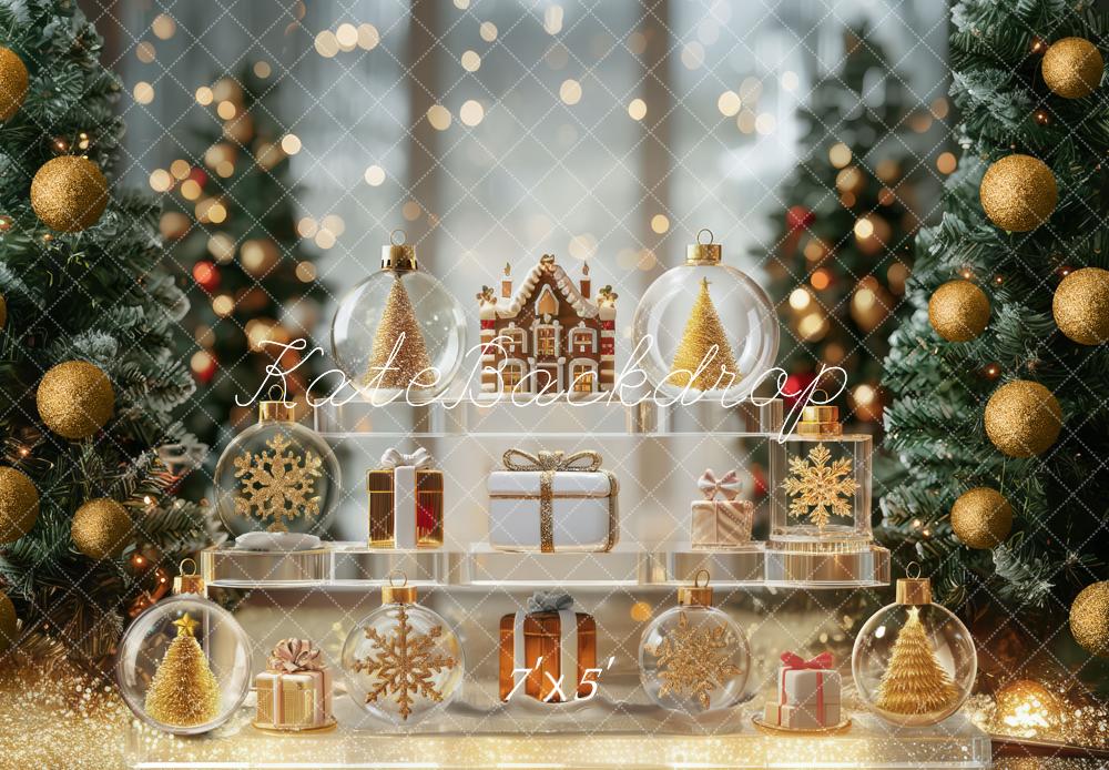Kate Christmas Trees Gold Ornaments Presents Backdrop Designed by Mini MakeBelieve - Kate Backdrop AU