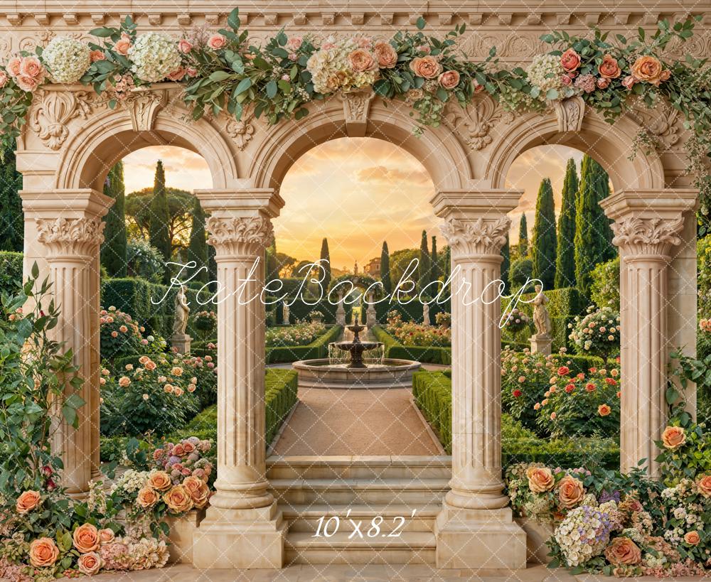 Kate Spring Garden Arch Columns Flowers Fountain Backdrop Designed by Emetselch