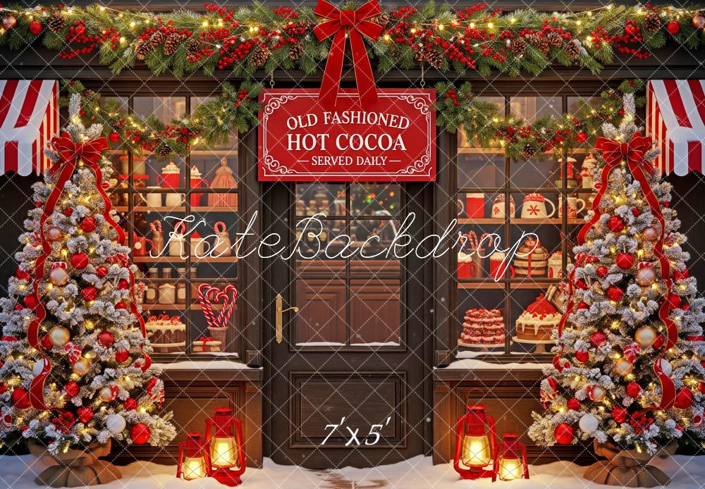 Kate Christmas Hot Cocoa Shop Window Trees Backdrop Designed by Patty Roberts