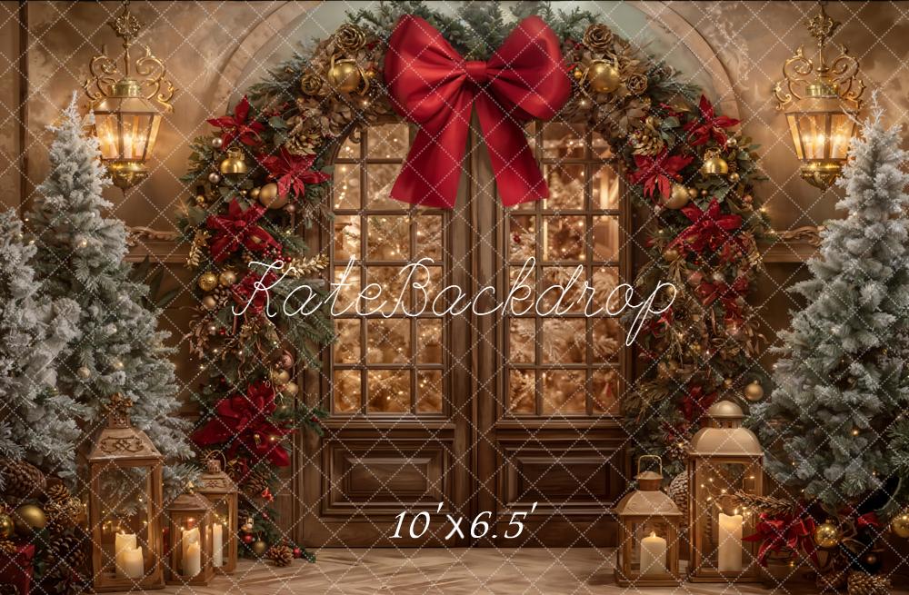 Kate Christmas Door Trees Bow Backdrop Designed by Emetselch - Kate Backdrop AU
