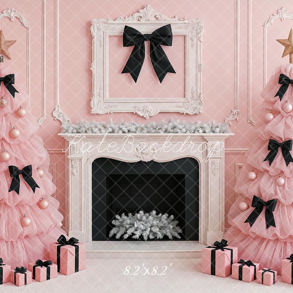 Kate Christmas Pink Trees Fireplace Backdrop Designed by Ashley Paul - Kate Backdrop AU