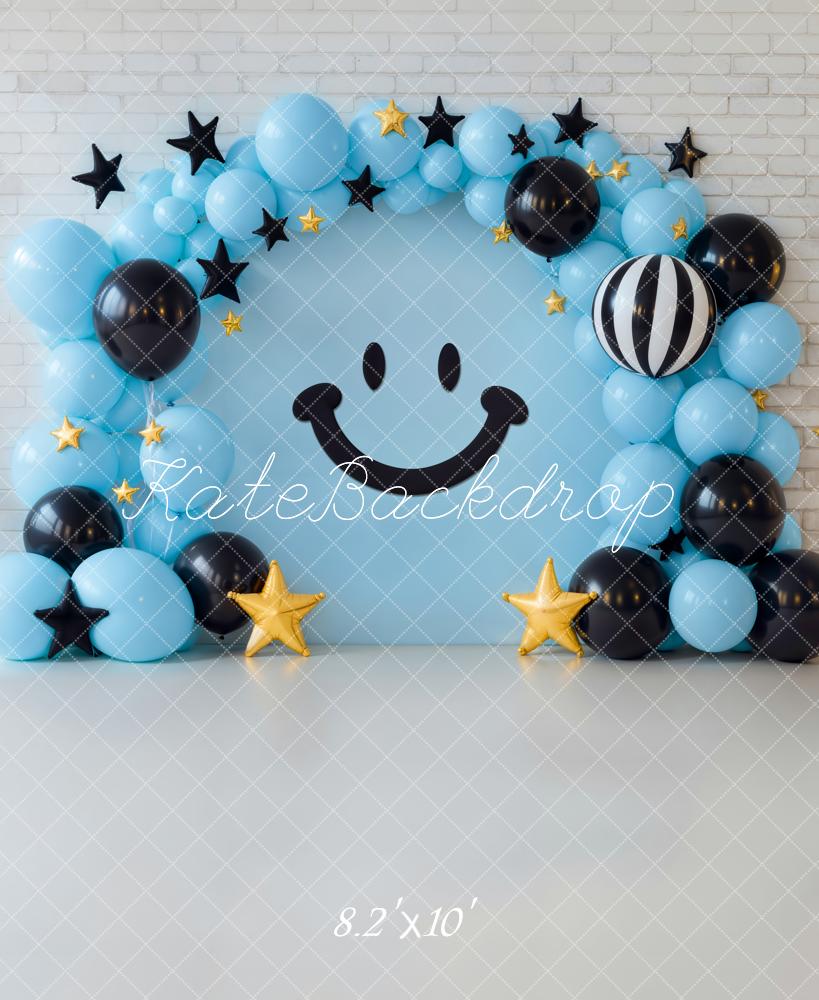 Kate Smiley Face Balloon Stars Blue Backdrop Designed by Emetselch - Kate Backdrop AU
