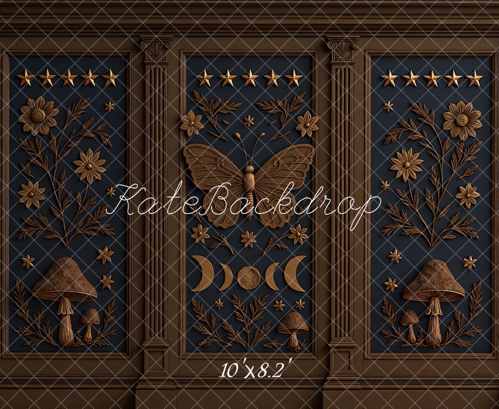Kate Butterfly Mushrooms Dark Wall Backdrop Designed by Mini MakeBelieve