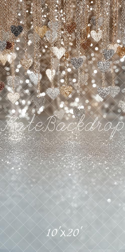 Kate Glitter Heart Chains Silver Bokeh Backdrop Designed by Emetselch