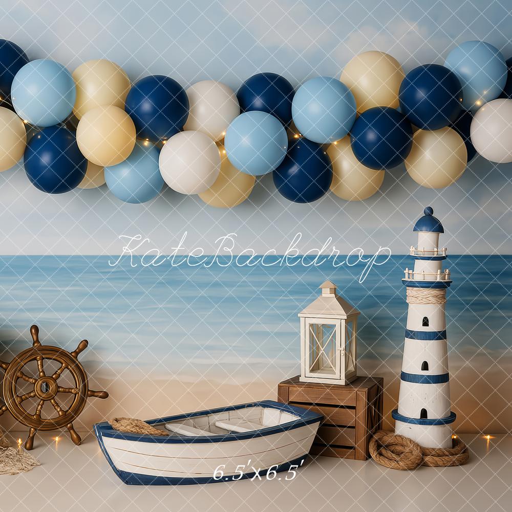 Kate Nautical Beach Balloons Lighthouse Boat Backdrop Designed by Patty Roberts