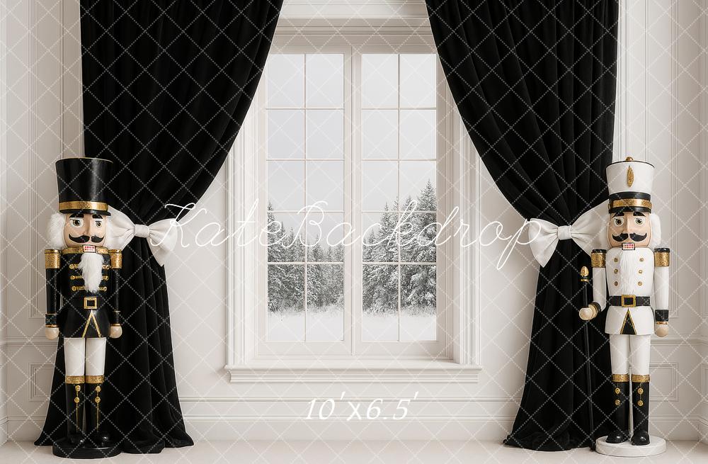 Kate Christmas Nutcracker Window Black Curtains Backdrop Designed by Ashley Paul - Kate Backdrop AU