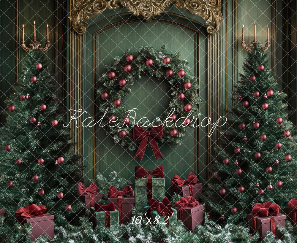 Kate Green Christmas Trees Wreath Backdrop Designed by Mini MakeBelieve - Kate Backdrop AU
