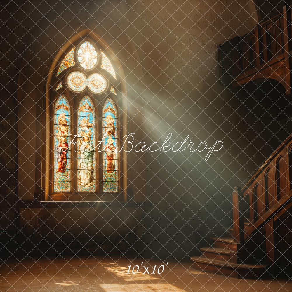 Kate Stained Glass Window Stairs Sunlight Backdrop Designed by Emetselch - Kate Backdrop AU