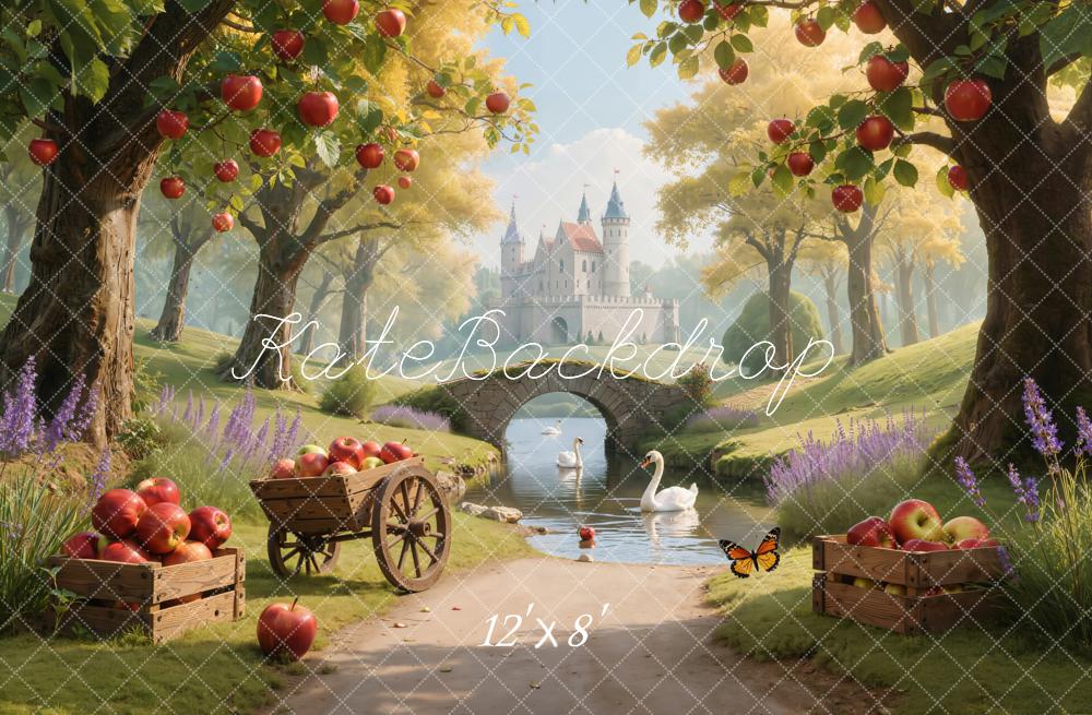 Kate Castle Apple Orchard Swans Fleece Backdrop Designed by Emetselch - Kate Backdrop AU