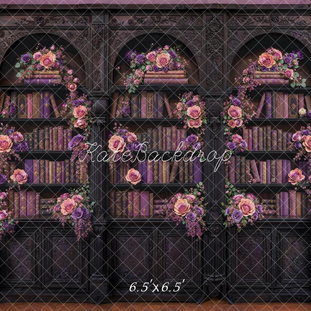 Kate Bookshelf Floral Arch Purple Backdrop Designed by Emetselch