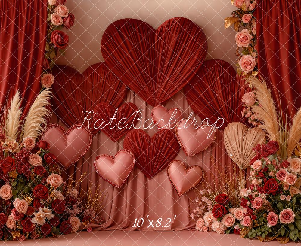 Kate Valentine Hearts Roses Pampas Backdrop Designed by Emetselch