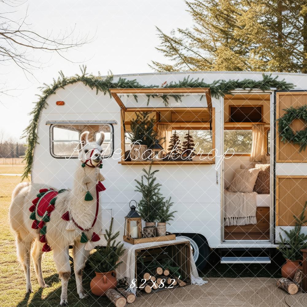 Kate Christmas Caravan Llama Greenery Backdrop Designed by Patty Roberts
