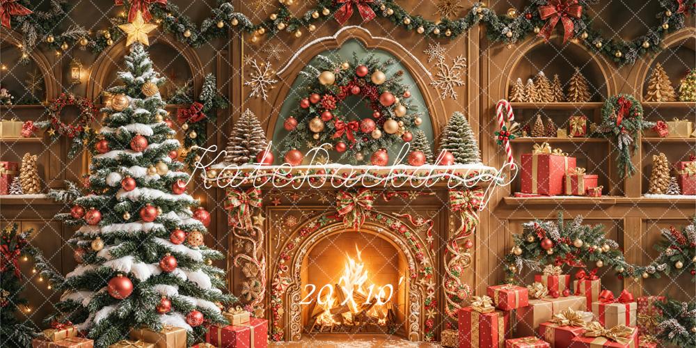Kate Christmas Fireplace Tree Gift Boxes Backdrop Designed by Emetselch