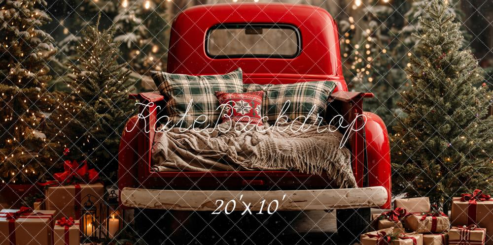 Kate Christmas Red Truck Pine Trees Backdrop Designed by Chain