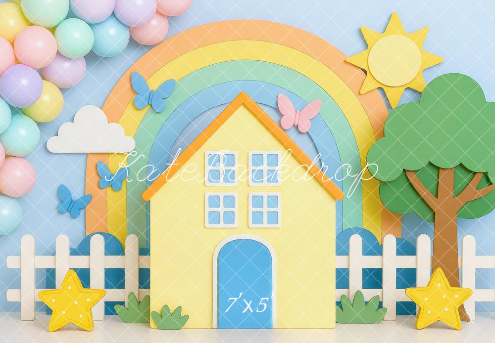Kate Rainbow House Stars Tree Backdrop Designed by Mini MakeBelieve