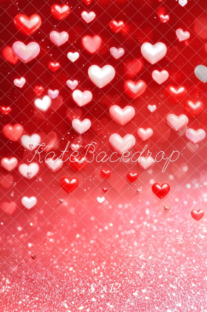 Kate Red Hearts Glitter Bokeh Backdrop Designed by Emetselch
