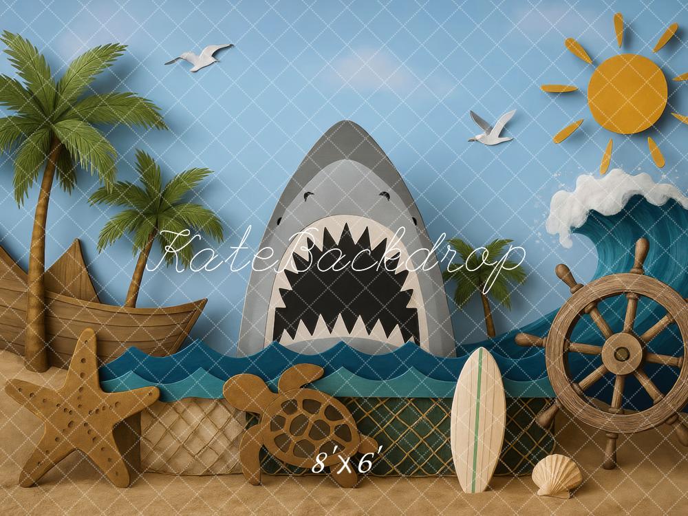 Kate Summer Shark Sea Wave Backdrop Designed by Mini MakeBelieve
