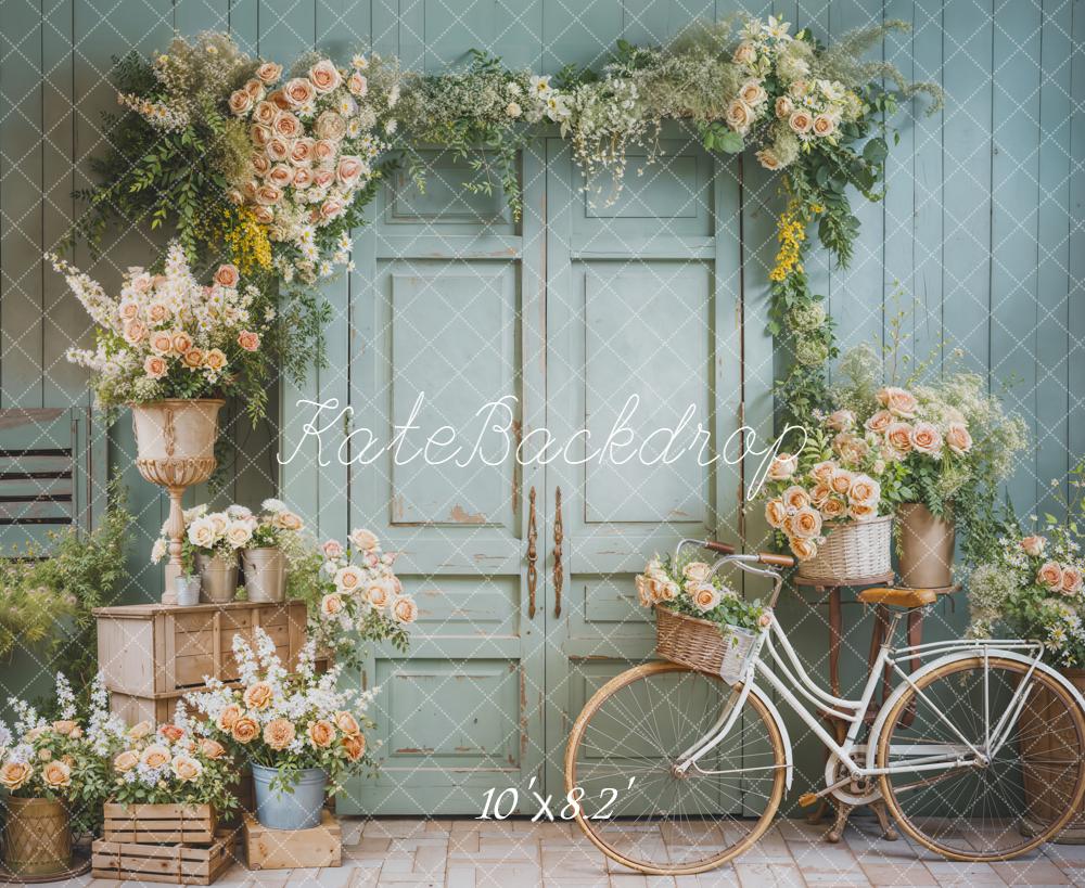 Kate Spring Flower Bicycle Vintage Door Fleece Backdrop Designed by Emetselch