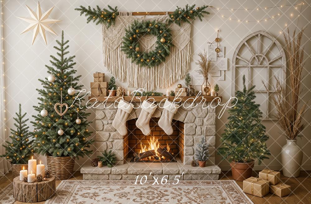 Kate Christmas Fireplace Trees Backdrop Designed by Ashley Paul - Kate Backdrop AU