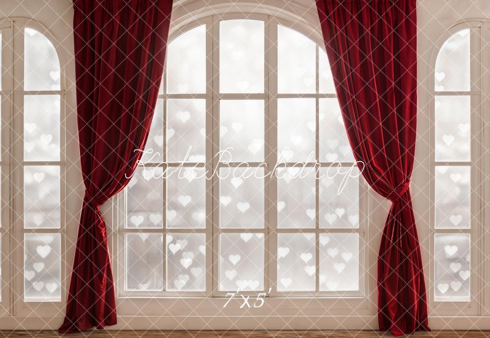 Kate Red Curtains Arched Window Hearts Backdrop Designed by Chain