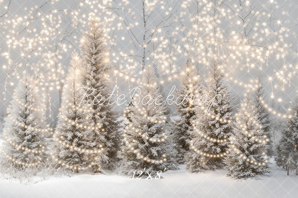 Kate Christmas Snowy Pine Trees Lights Backdrop Designed by Emetselch