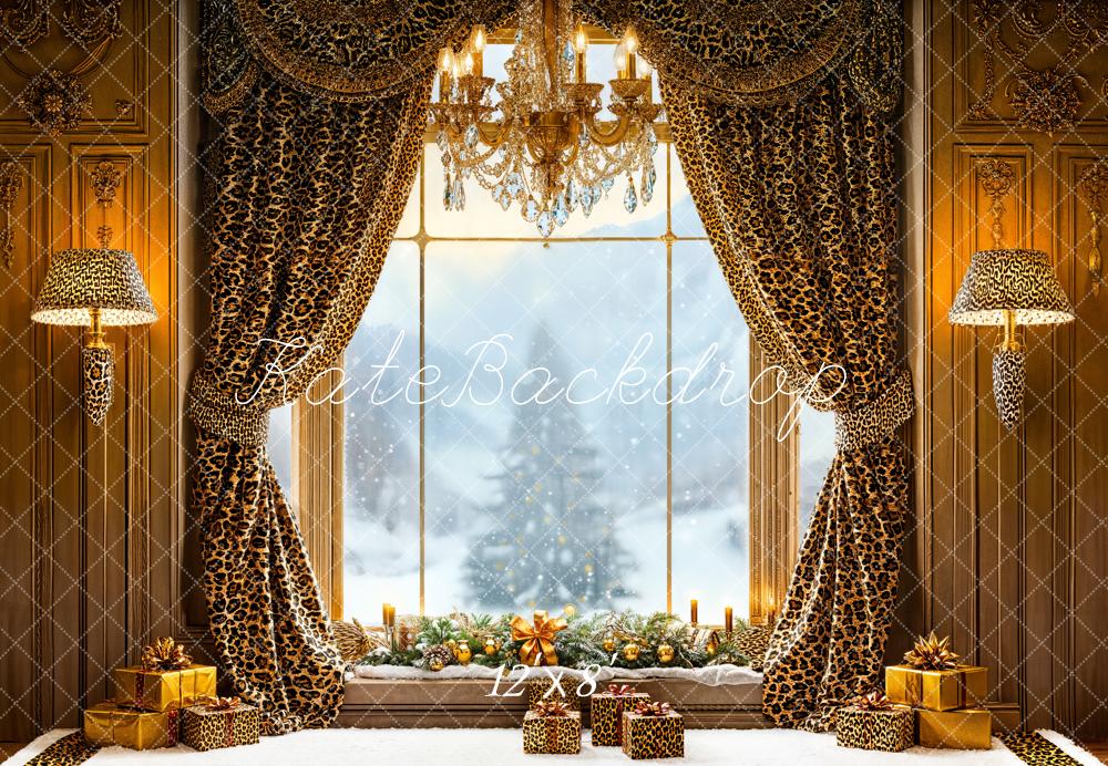 Kate Christmas Leopard Curtains Window Fleece Backdrop Designed by Emetselch