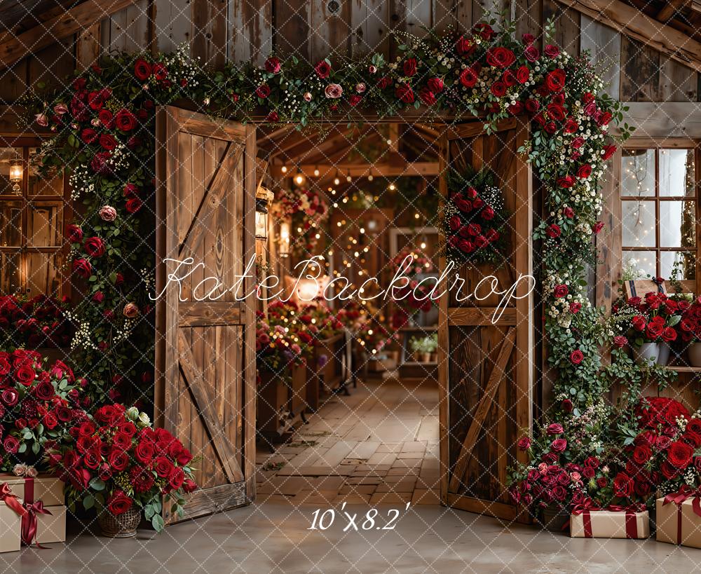 Kate Flower Barn Doors Red Roses Fleece Backdrop Designed by Emetselch