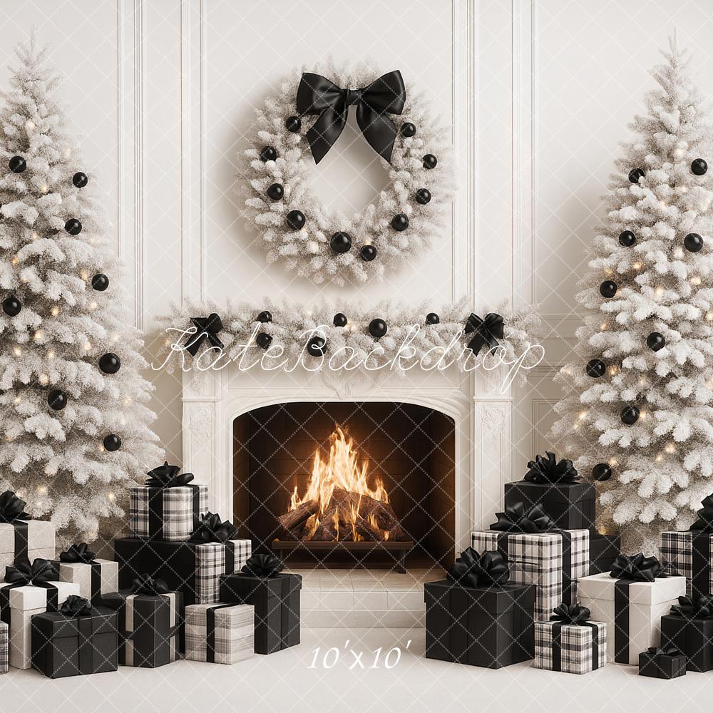 Kate Christmas White Trees Fireplace Backdrop Designed by Ashley Paul - Kate Backdrop AU
