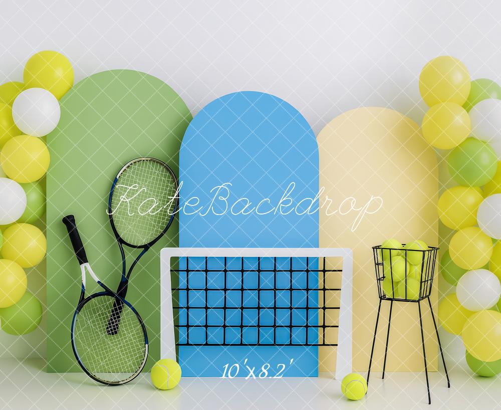 Kate Tennis Racquets Net Tennis Balls Balloons Backdrop Designed by Patty Roberts - Kate Backdrop AU