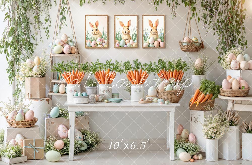 Kate Easter Bunny Carrots Eggs Fleece Backdrop Designed by Emetselch