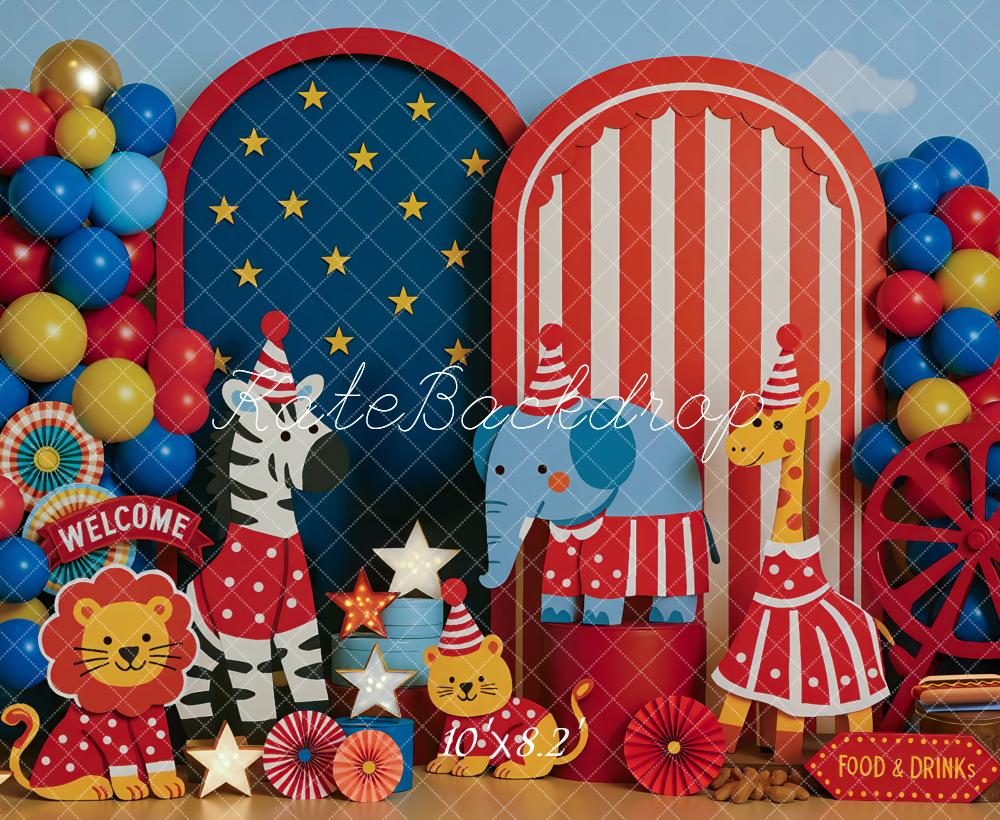 Kate Circus Animals Stars Balloons Backdrop Designed by Mini MakeBelieve - Kate Backdrop AU