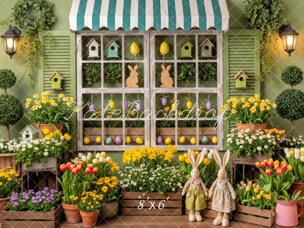 Kate Easter Bunny Window Birdhouses Flowers Backdrop Designed by Patty Roberts