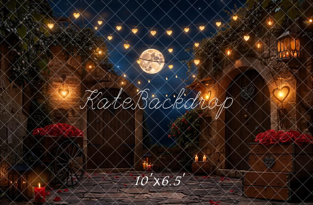 Kate Romantic Courtyard Heart Lights Moonlit Backdrop Designed by Emetselch