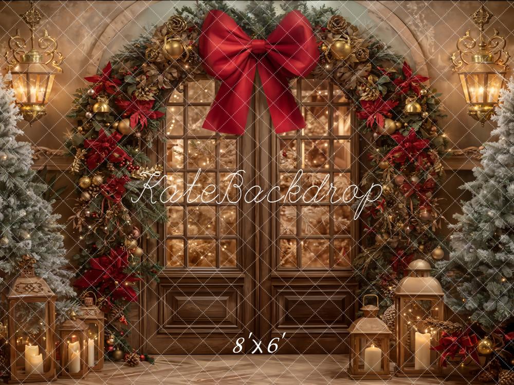 Kate Christmas Door Trees Bow Backdrop Designed by Emetselch - Kate Backdrop AU