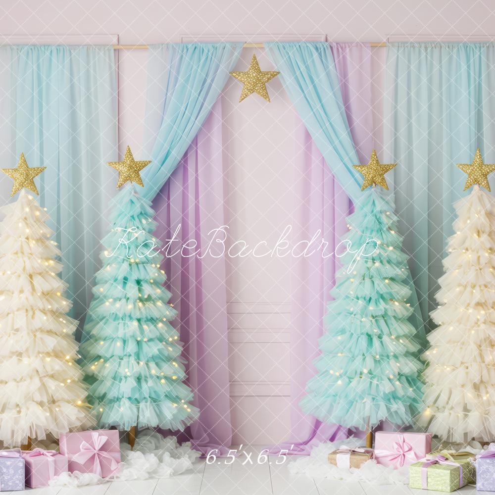 Kate Christmas Trees Presents Curtains Backdrop Designed by Patty Roberts