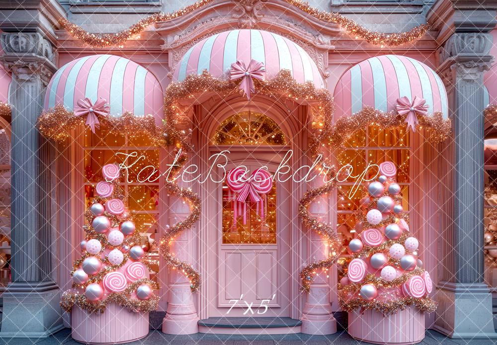 Kate Christmas Pink Shop Lollipop Trees Backdrop Designed by Mini MakeBelieve - Kate Backdrop AU