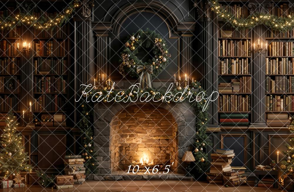 Kate Christmas Fireplace Bookshelves Backdrop Designed by Emetselch - Kate Backdrop AU