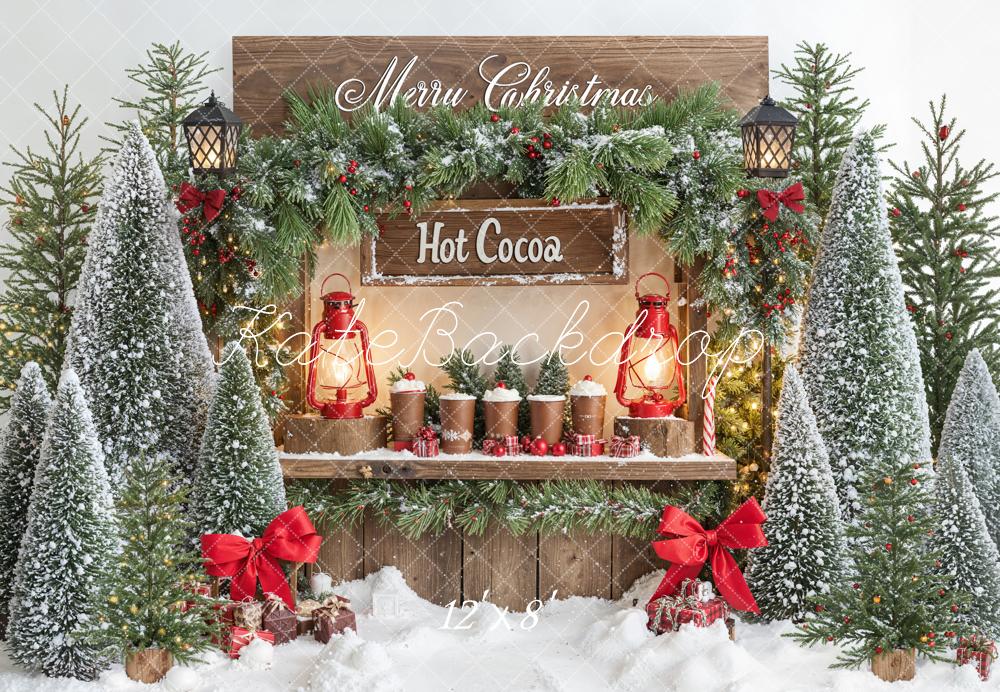 Kate Christmas Hot Cocoa Snowy Trees Fleece Backdrop Designed by Emetselch - Kate Backdrop AU