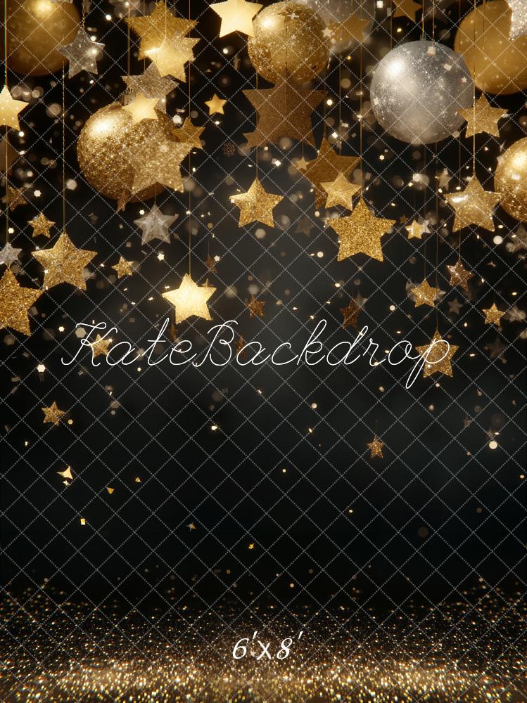 Kate Gold Stars Baubles Glitter Backdrop Designed by Emetselch