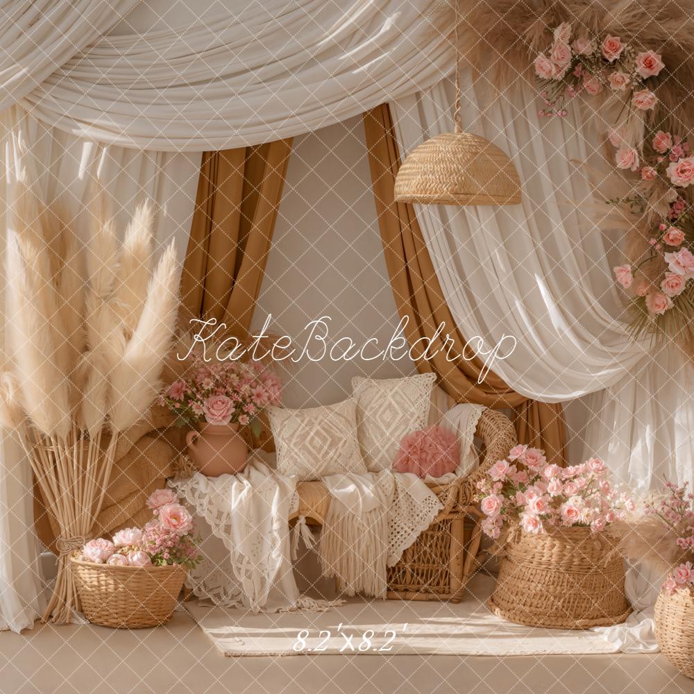 Kate Boho Pampas Grass Flowers Backdrop Designed by Emetselch